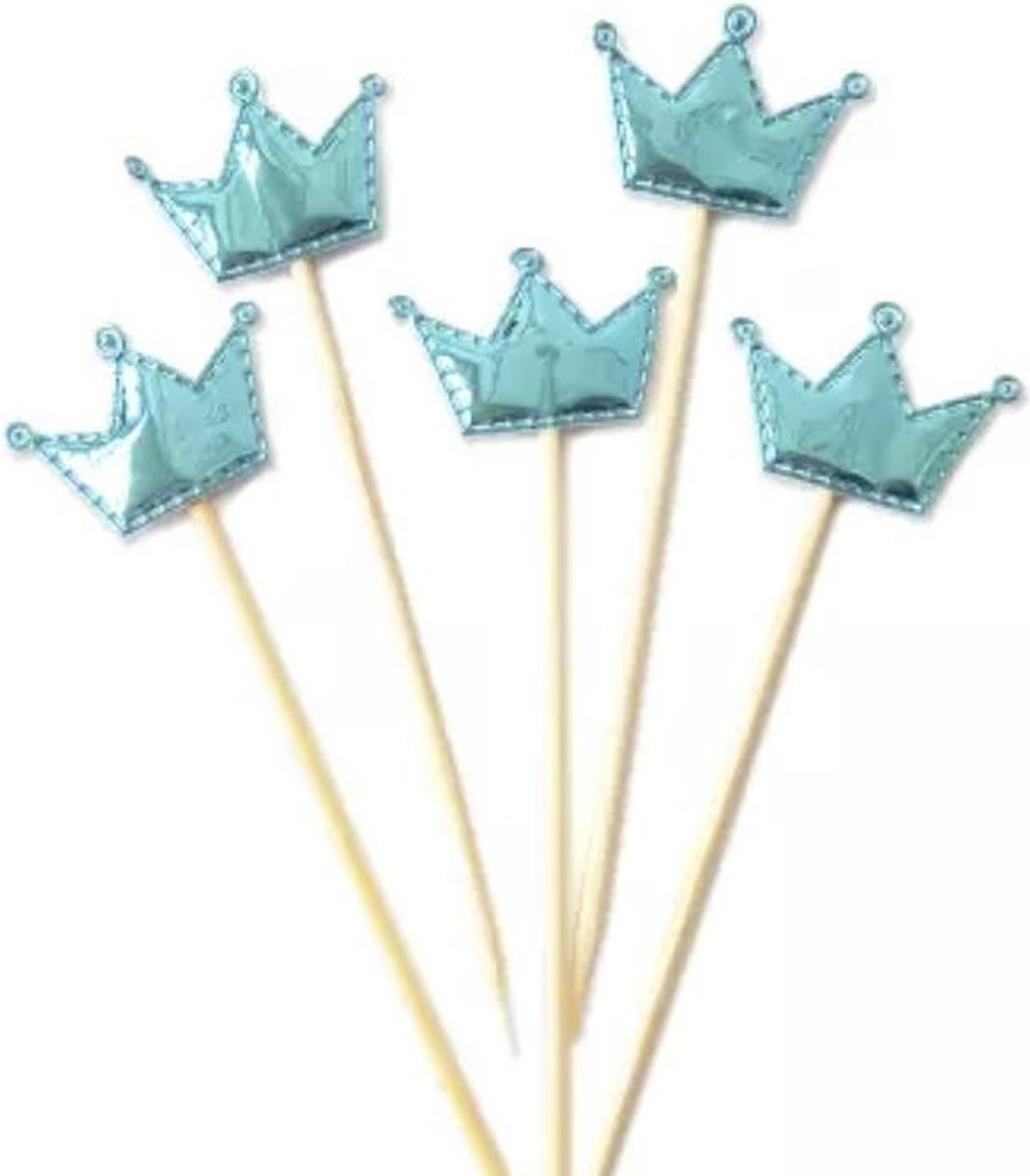 Cupcake Toppers - Kroon - Blauw - Decoratie - Voor Cake