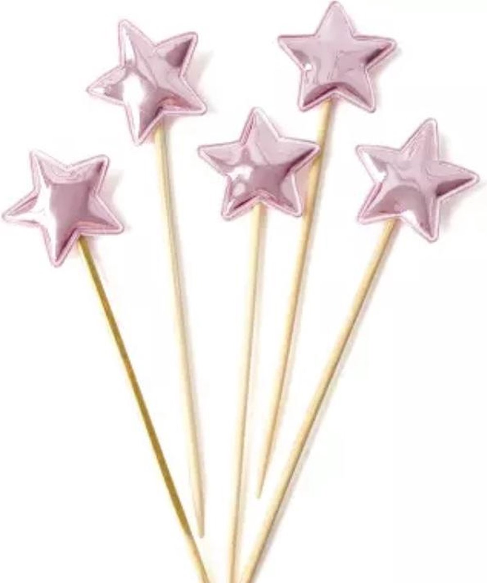 Cupcake Toppers - Ster - Roze - Decoratie - Voor Cake