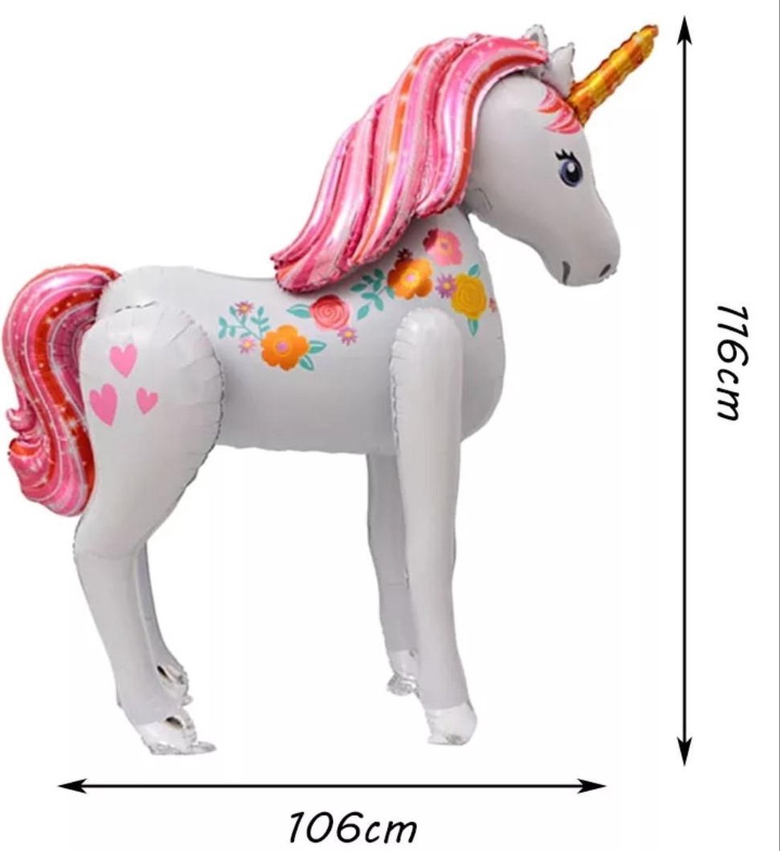 Folie Ballon -  Unicorn Paard - 116 x 106 cm - Decoratie - Paard - Ballon - 3D