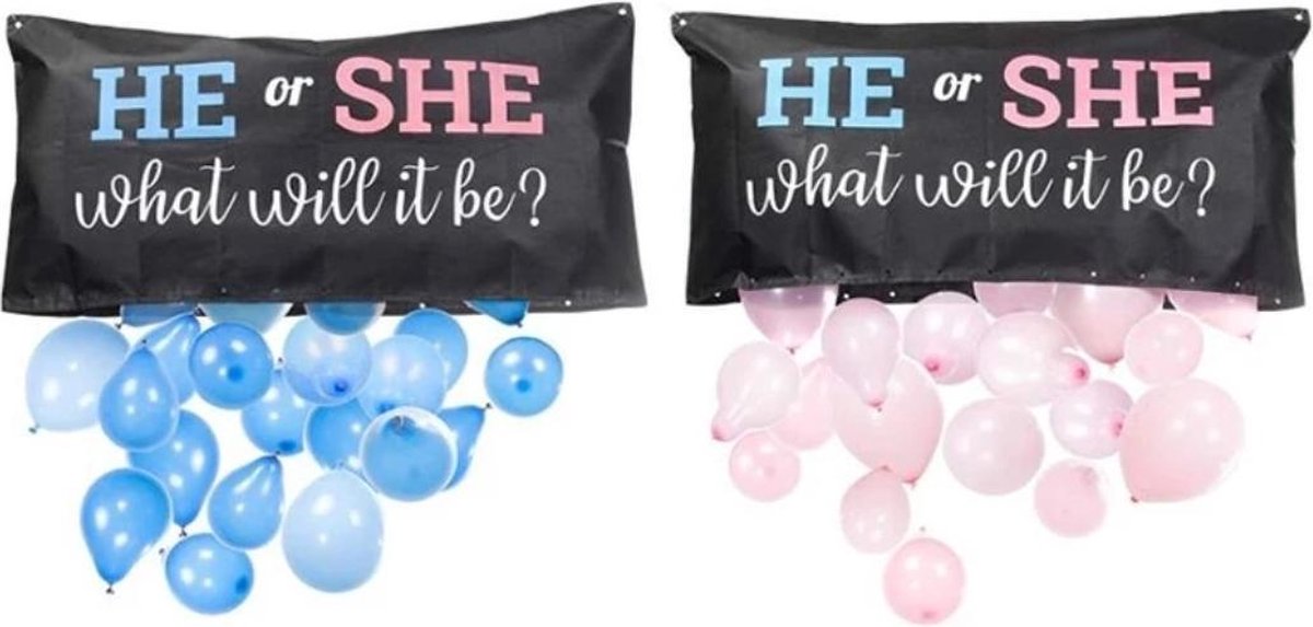 He or She - What will it be - Geslacht onthulling - Feestartikel - Ballonnen - Tas - Jongen - Meisje