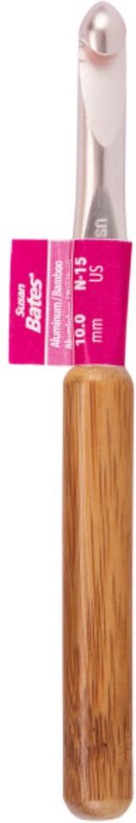 Susan Bates - aluminium haaknaald met bamboe handvat - 10 mm - B3206N