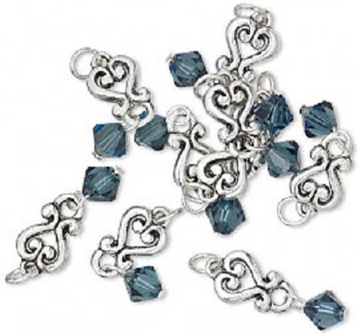 Antiek zilverplated hangcomponenten 26x8mm, met   6mm bicone in de kleur montana. Per 18 stuks