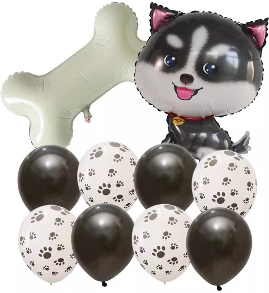 Honden ballonnen set Cute Dog zwart wit 10-delig - hond - dog - ballon - folie ballon - honden ballon - poezen ballon decoratie