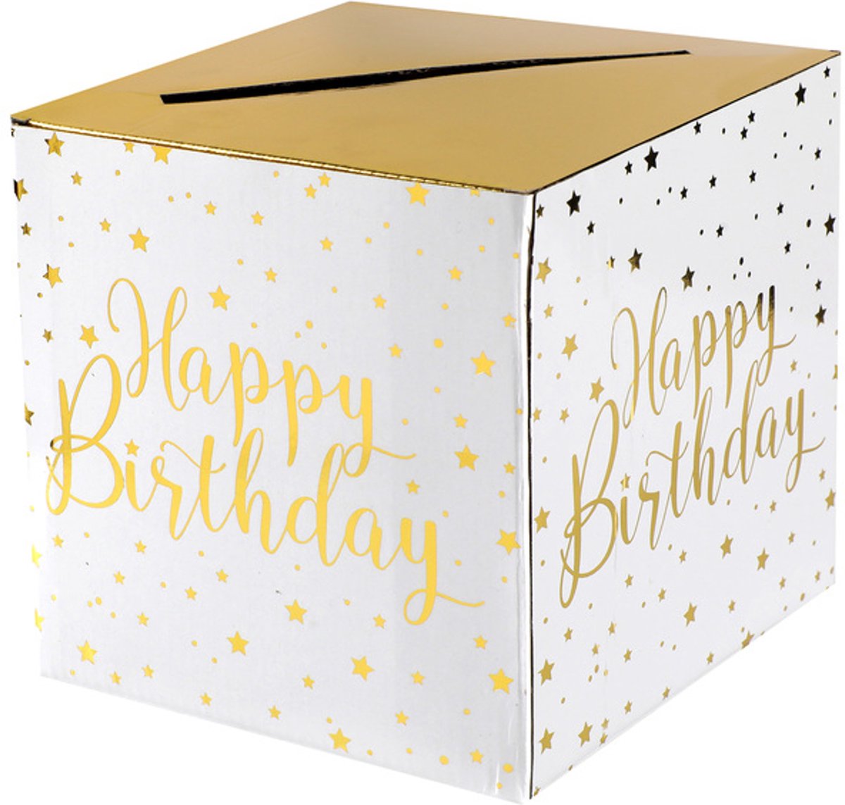 Moneybox White Gold Happy Birthday - enveloppendoos - moneybox - verjaardag - happy birthday - goud