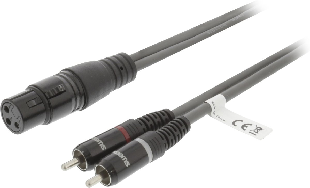 Sweex 1x XLR (v) - 2x RCA (m) stereo audiokabel - 1,5 meter