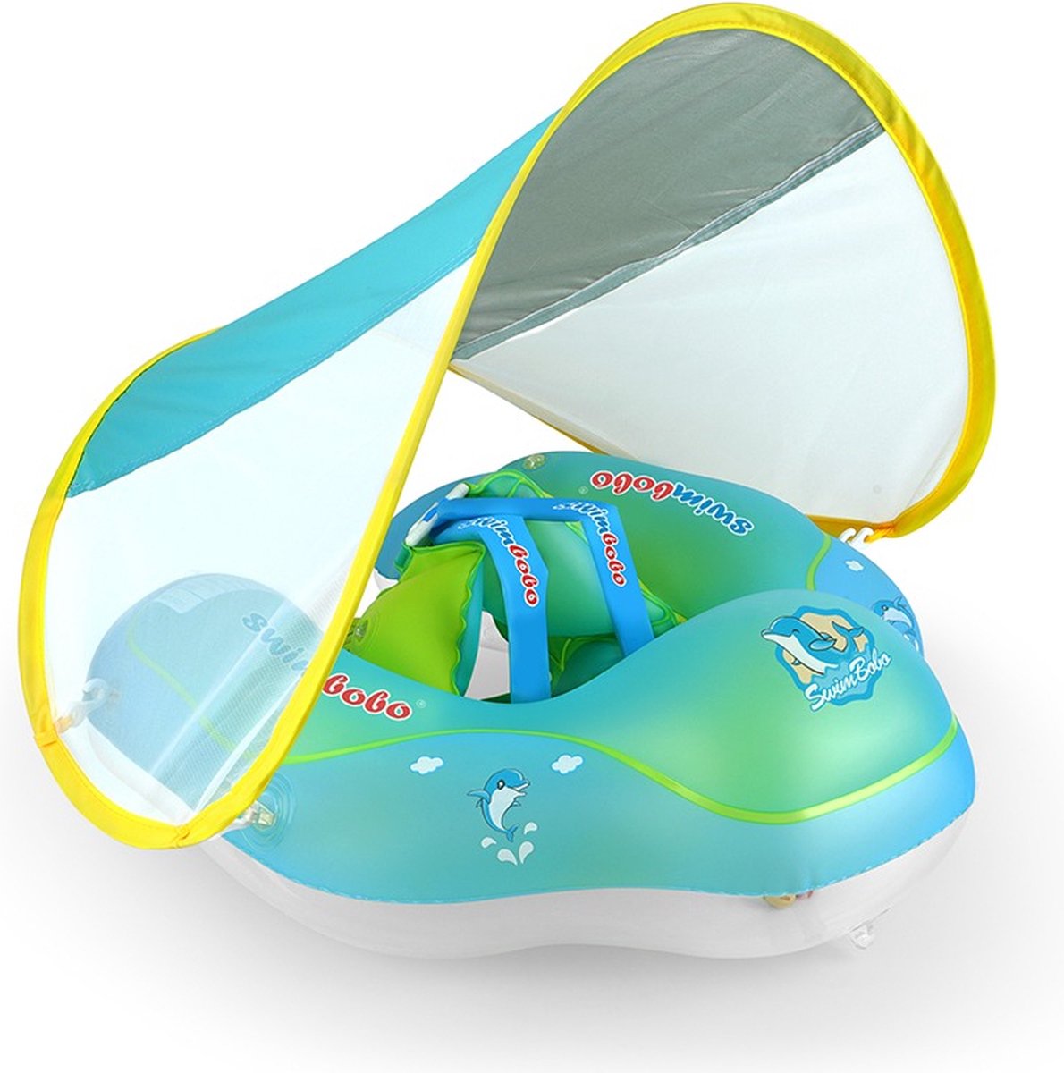 Swimbobo - Baby float met Zonnescherm - Zwemband baby – Zwemring baby – Zwemtrainer - Nekring baby - 6 tot 24 Maanden