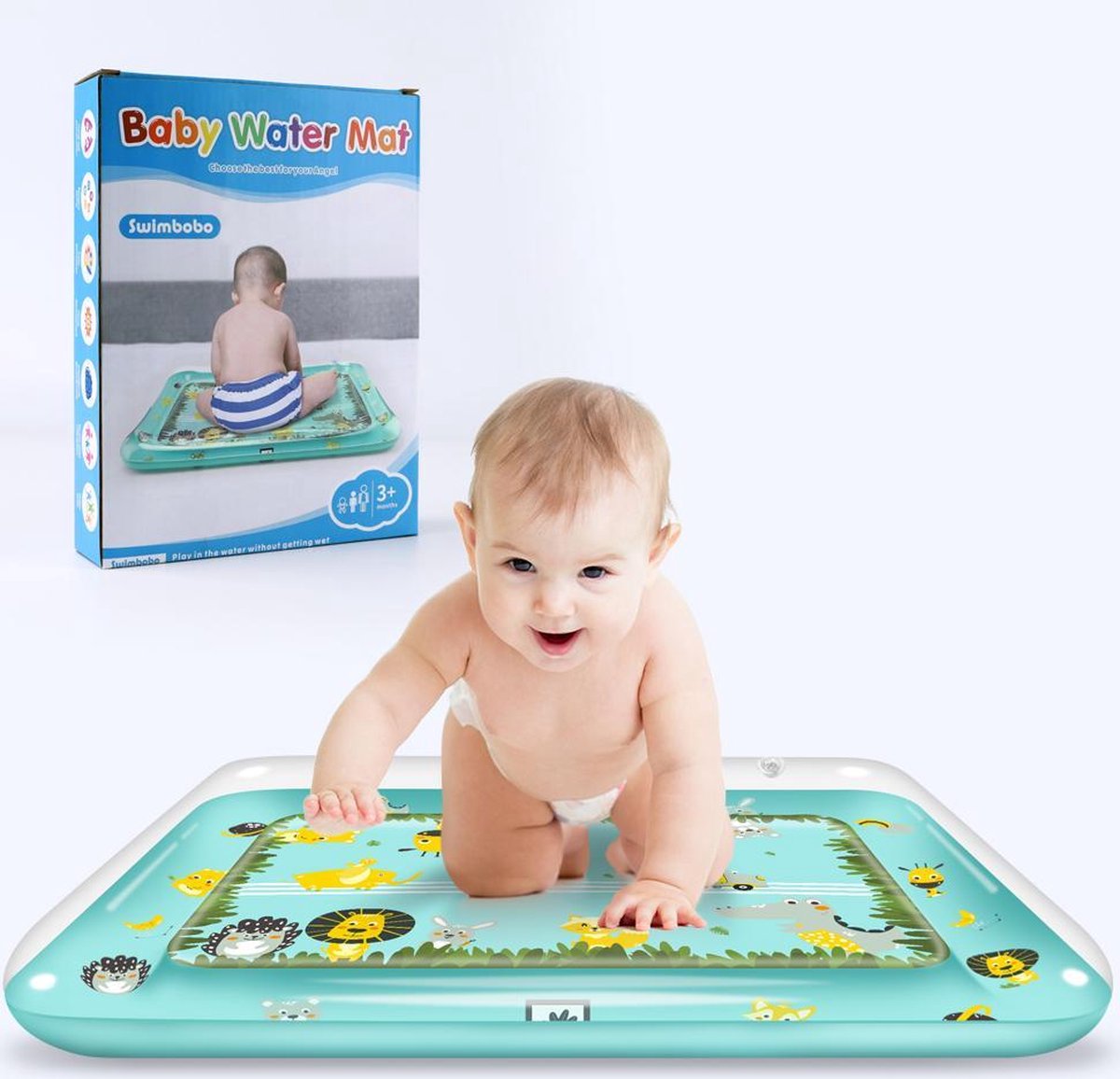 Swimbobo®️ Originele Baby Waterspeelmat – Speelkleed – Aquamat – Watermat – Speelmat – Babytrainer - Babygym - Kraamcadeau – Ideaal cadeau voor babyshower – Luxe geschenkdoos – Gratis Verzending