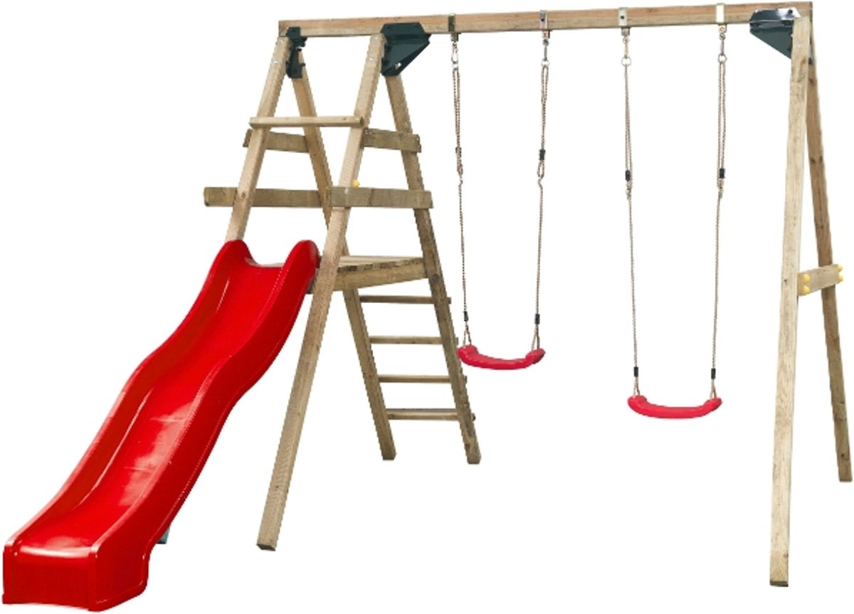 Swing King speeltoestel hout met glijbaan Celina 330cm - rood