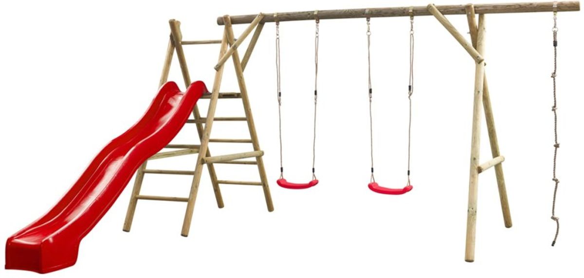 Swing King speeltoestel hout met glijbaan Noortje 450cm - rood