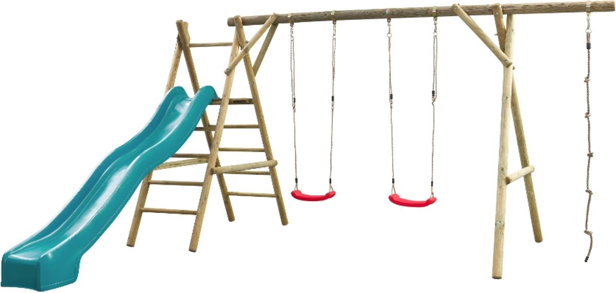 Swing King speeltoestel hout met glijbaan Noortje 450cm - turquoise