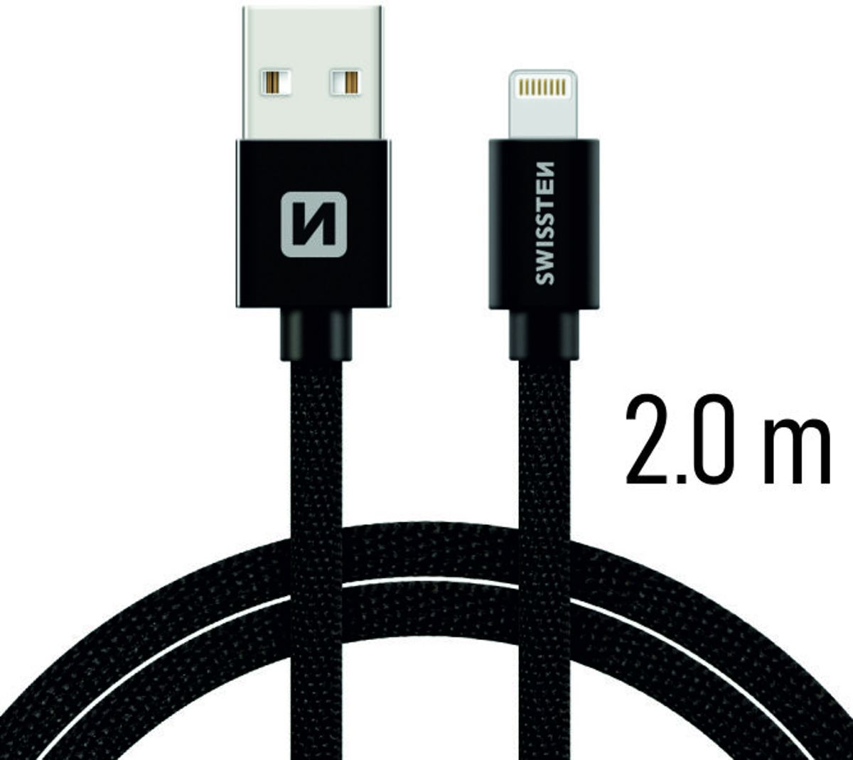 Swissten Lightning naar USB kabel - 2 Meter - Zwart