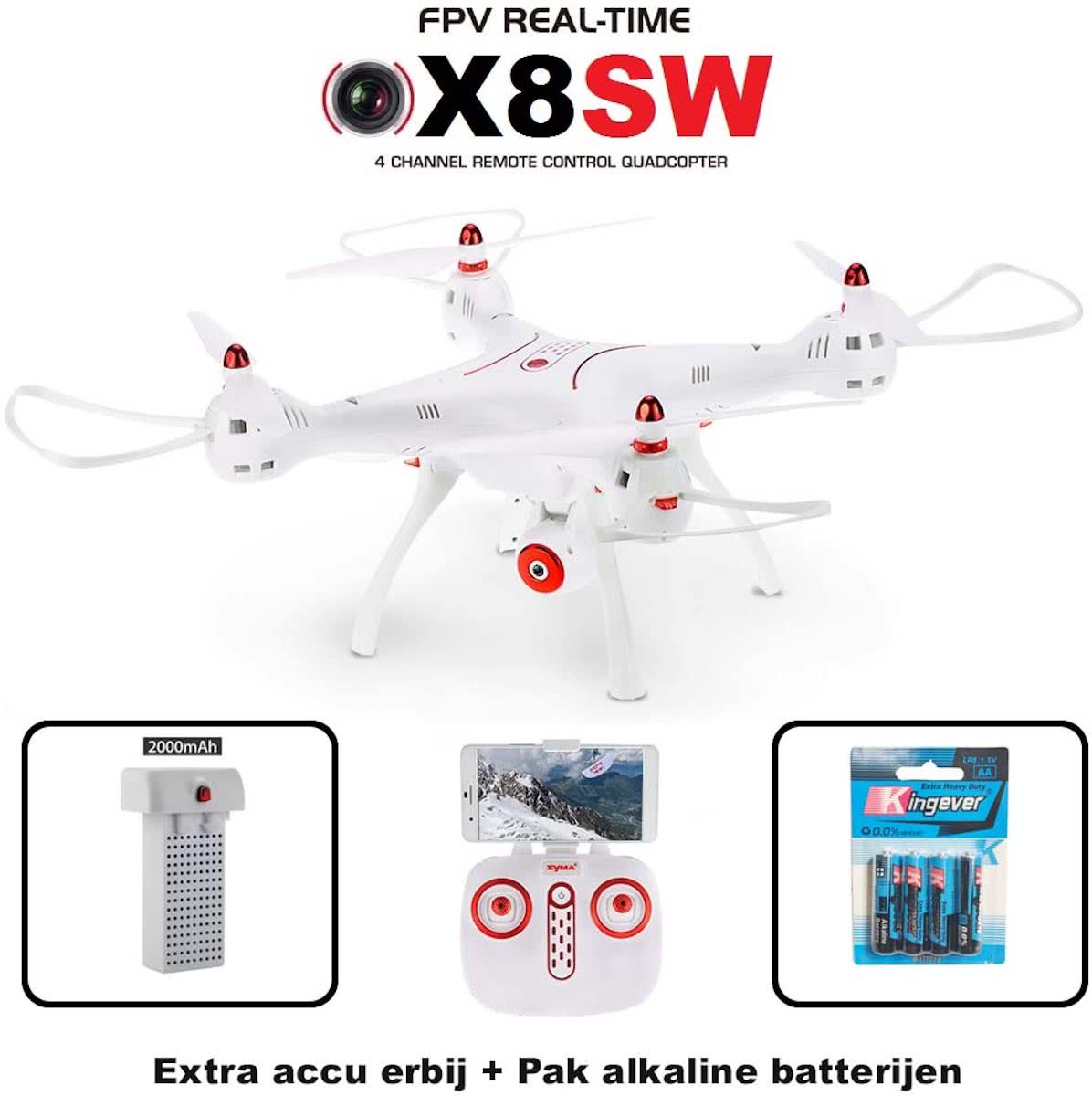 Drone Syma X8SW FPV 720P HD Camera quadcopter + Combi set( Extra accu en 4x batterijen origineel)