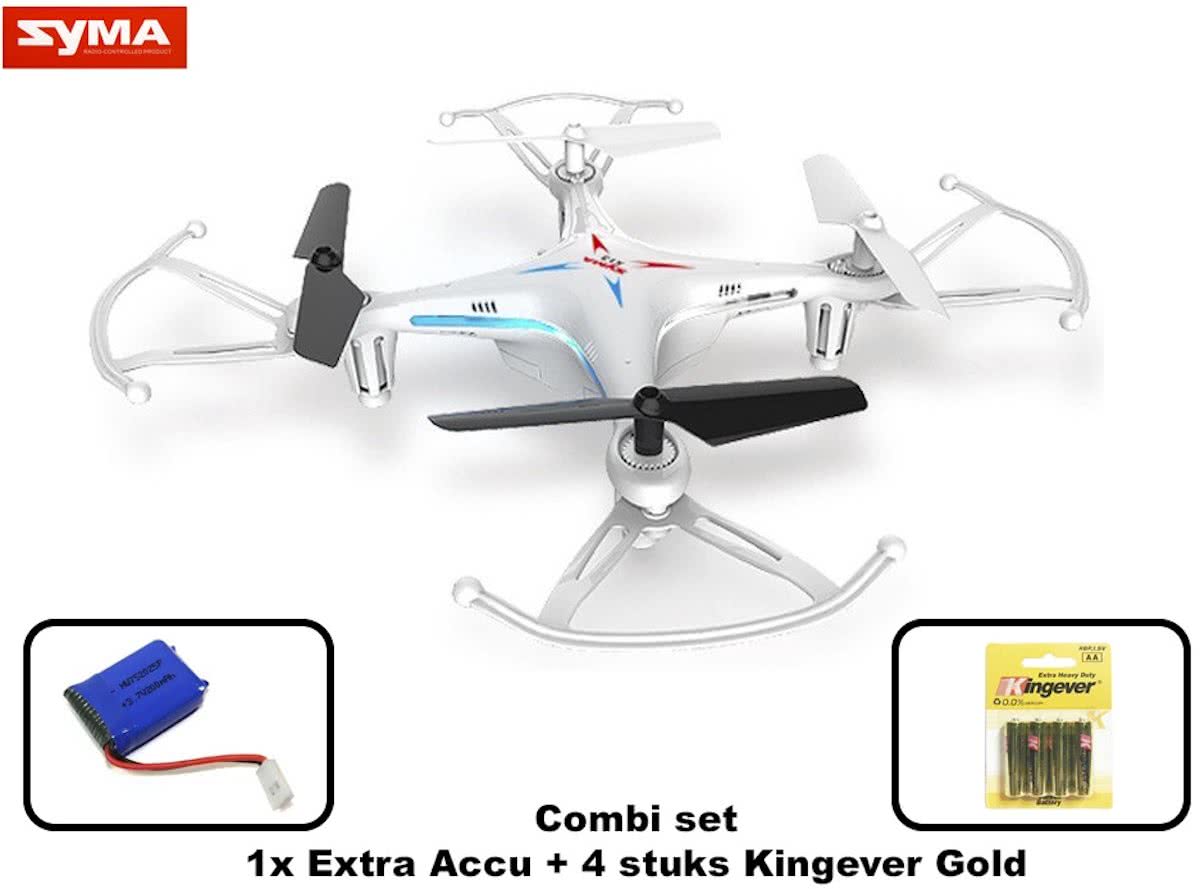 Syma X13 Storm Quadcopter Drone 2.4GHZ (combi set 1x extra Accu + batterijen ) Wit