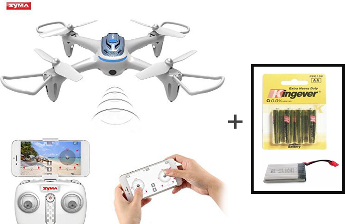 Syma X15W quadcopter met wifi FPV live camera Drone + EXTRA Accu en Batterijen (wit)