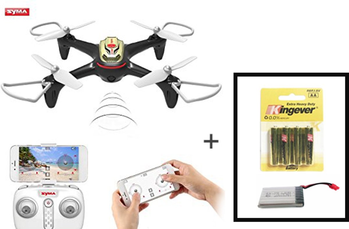 Syma X15W quadcopter met wifi FPV live camera Drone + EXTRA Accu en Batterijen (zwart)