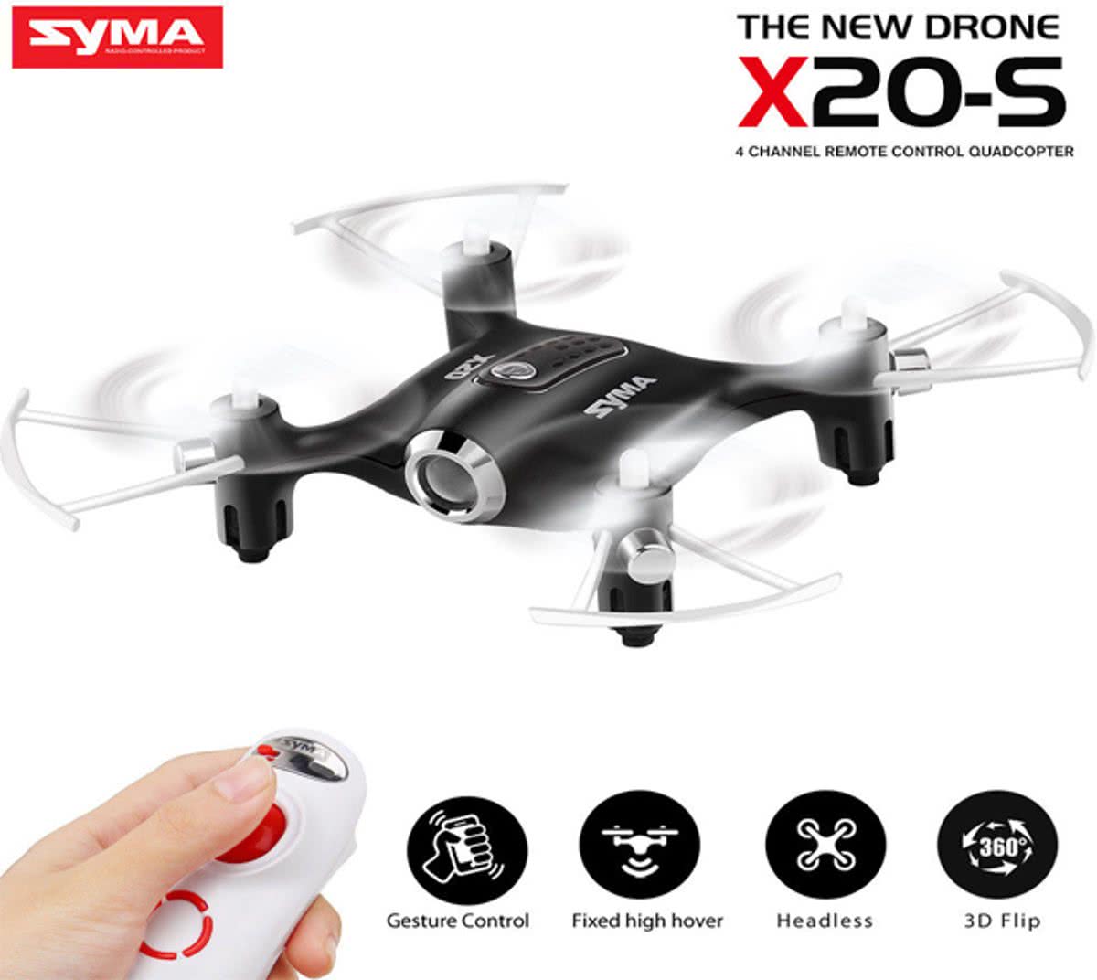 Syma X20-S mini quadcopter drone Gravity Sensor controller 2.4GHZ zwart