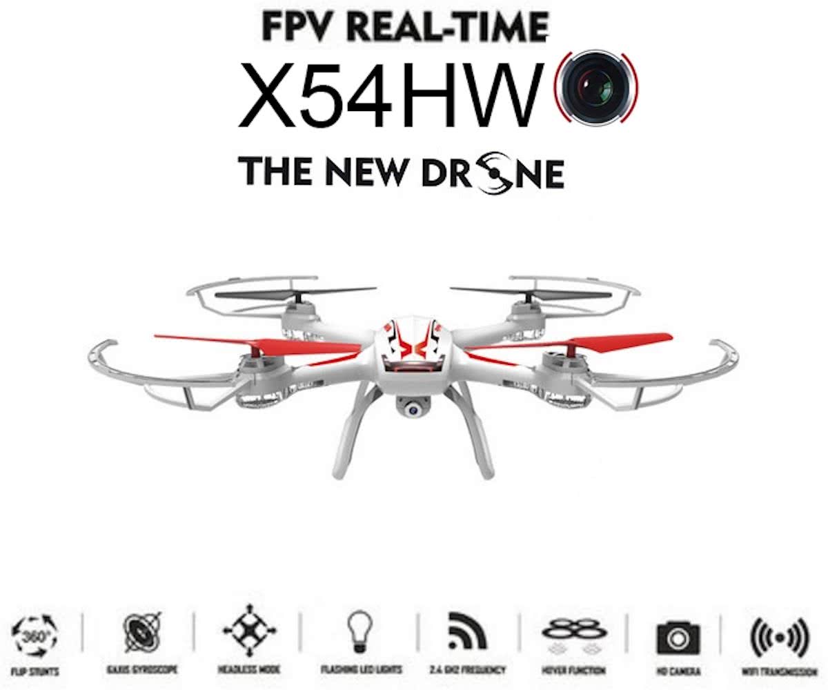 Syma X54HW FPV live Camera Drone + Altitude mode inclusief 16 stuks batterijen -wit