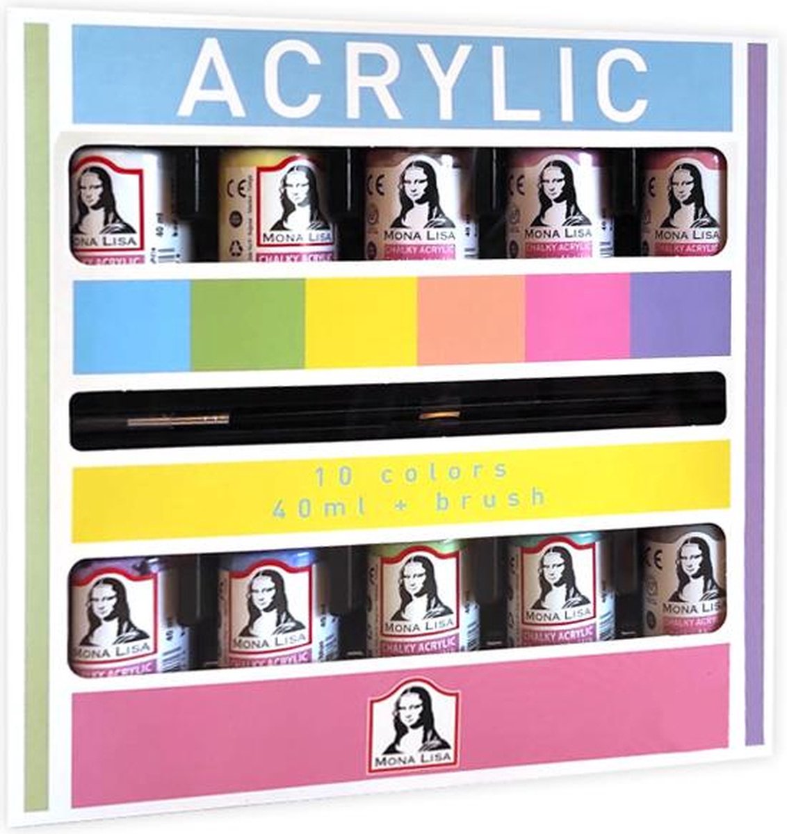 Acrylverfset - met 10 kleuren 40 ml - met penseel - Hobbyverf - Acrylic Paint Set