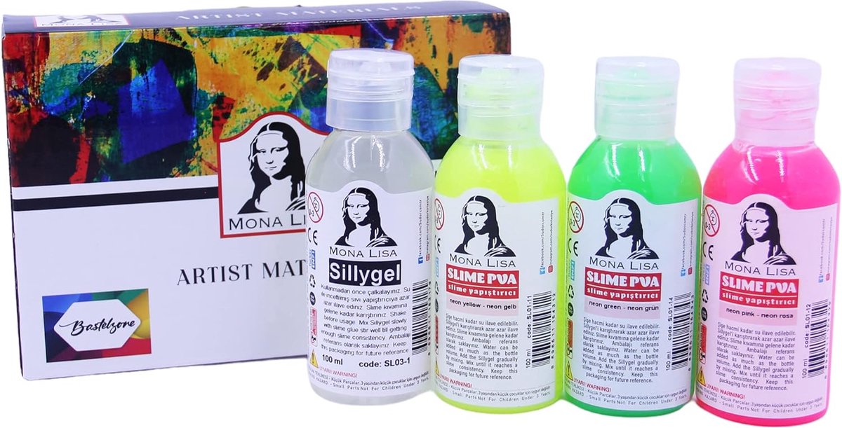   Slijmset met 3 neonkleuren. 4 x 100 ml doe-het-zelf-slijmset. Maak je eigen slijm, een geweldig cadeau voor kinderen. Slijmlijm met Magic Slime Activator. Magische vloeistof voor lijmslijm