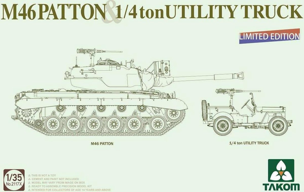 1:35 Takom 2117X Medium Tank M46 Patton + 1/4 ton Utility Truck - Limited Edition Plastic kit