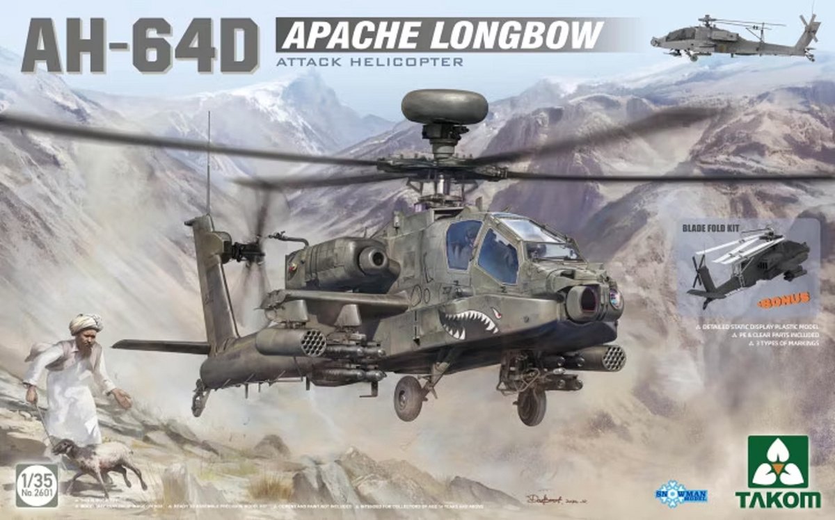 1:35 Takom 2601 AH-64D Apache Longbow - Attack Helicopter Plastic kit