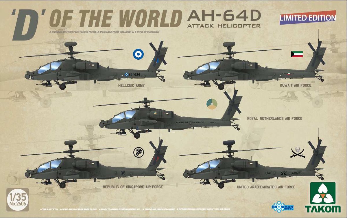 1:35 Takom 2606 D of the World AH-64D Apache Longbow Attack Helicopter - Limited Edition Plastic kit