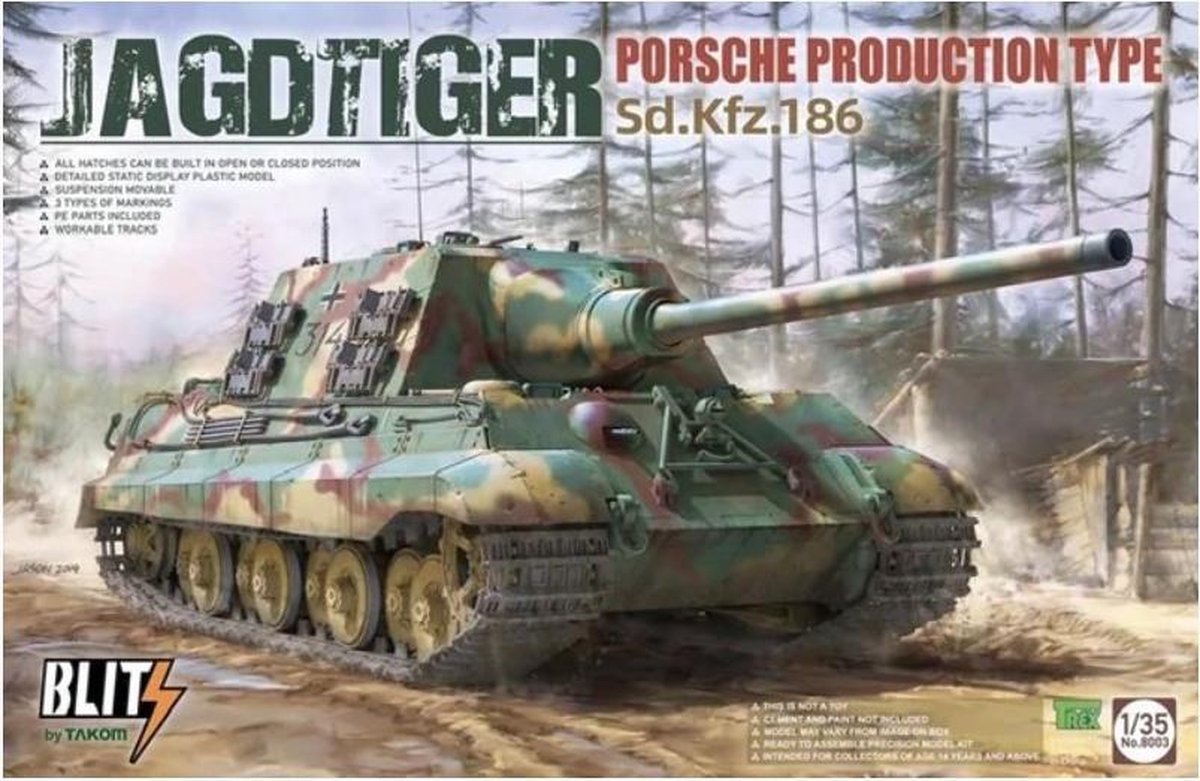 Duitse Tank - Jagdtiger Sd.Kfz.186 Porsche Production type - Takom 8003 modelbouw pakket 1:35