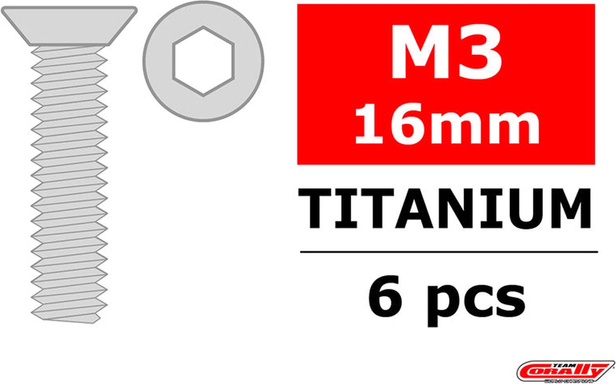 Team Corally - Titanium schroeven M3 x 16mm - Verzonkenkop binnenzeskant - 6 st