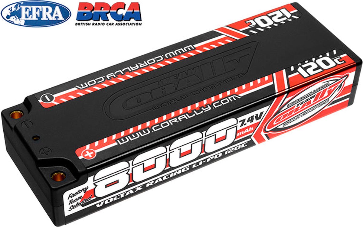 Team Corally - Voltax 120C LiPo Battery - 8000mAh - 7.4V - Stick 2S - 4mm Bullit