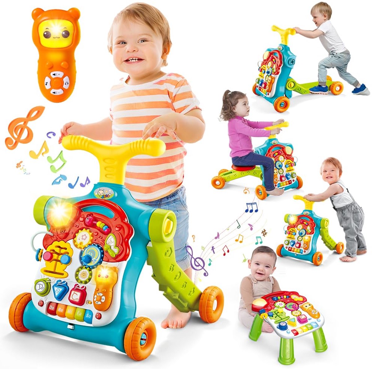   5-in-1 Baby Loopwagen Groente - Leer & Speelcentrum Baby Waliker - Verwijderbaar Activiteitenpaneel - Zit-tot-Stand Ontwerp - Veilig Loopspeelgoed voor Babys 6-18 Maanden