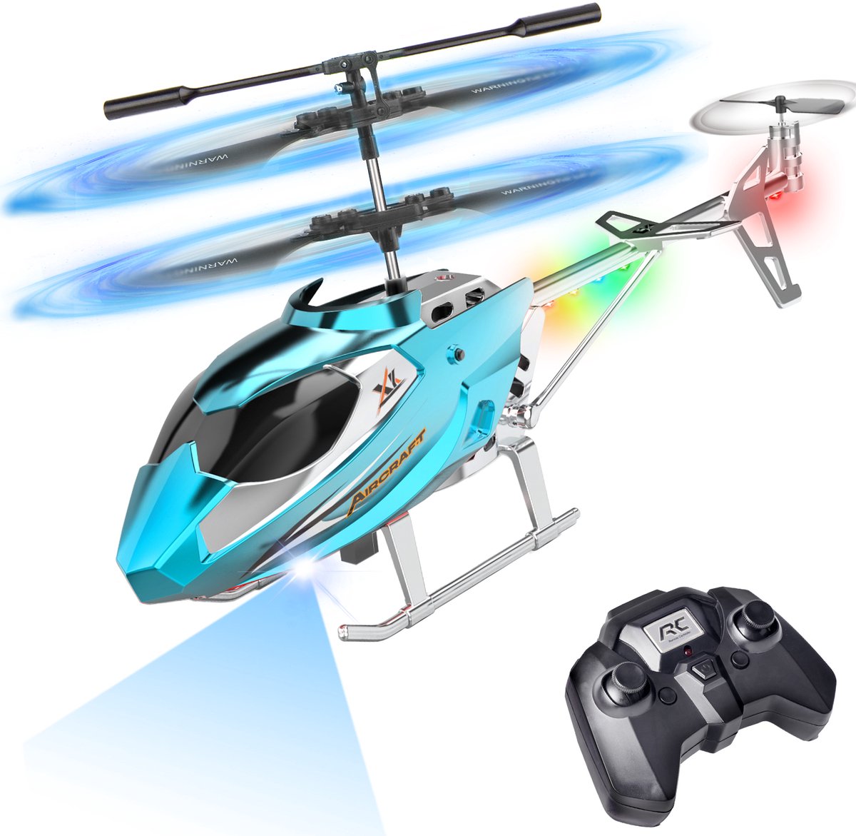   RC vliegtuig Blauw - Gyro LED Licht - 2.4GHz Hoogte Houden Helikopter speelgoed met 3.5 Kanaal - Binnen Hoge Lage Snelheid Drone voor Jongens kinderen