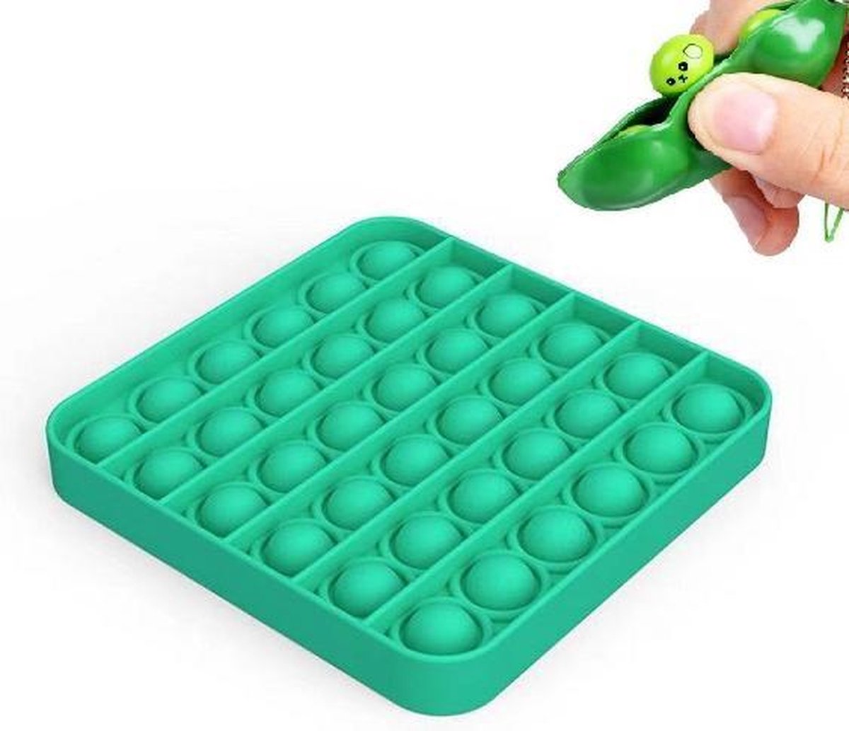 FIDGET TOYS POP IT - 2 x POP IT + PEA POPPER - Fidget toys pakket - Pop Bubble - Squishy - Pea popper - GROEN VIERKANT - ORIGINELE Fidget toys - Fidget speelgoed - Stress verlagend - POP IT Tiktok - Anti stress - Pop it toy - TFS®