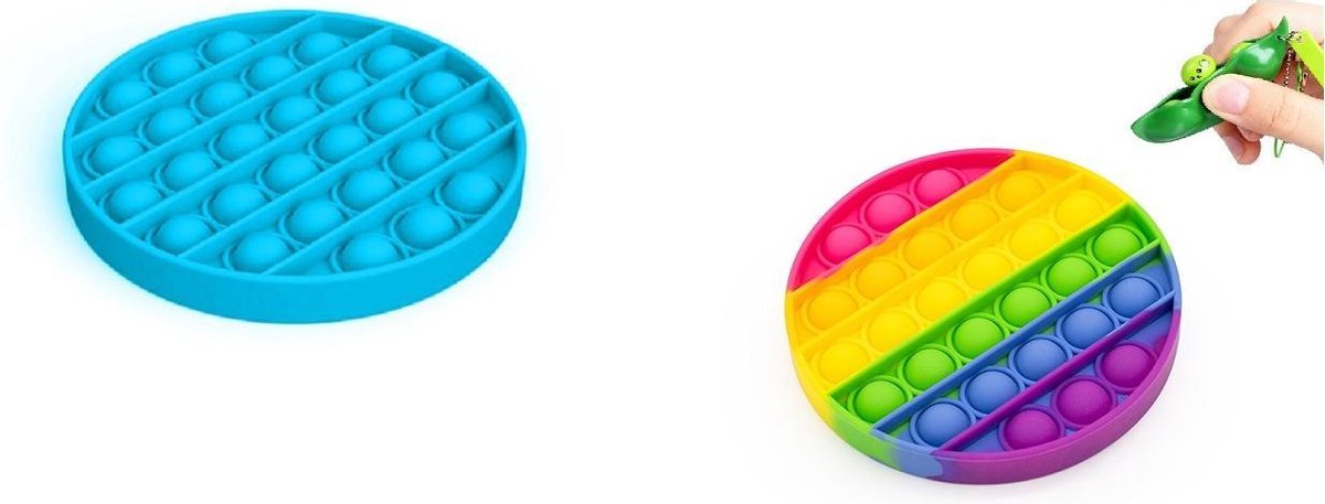 FIDGET TOYS POP IT - 2 x POP IT - BLAUW EN REGENBOOG 1x PEA POPPER - Fidget toys pakket - Pop Bubble - Squishy - Pea popper - POPPT AAN BEIDE KANTEN - TFS®