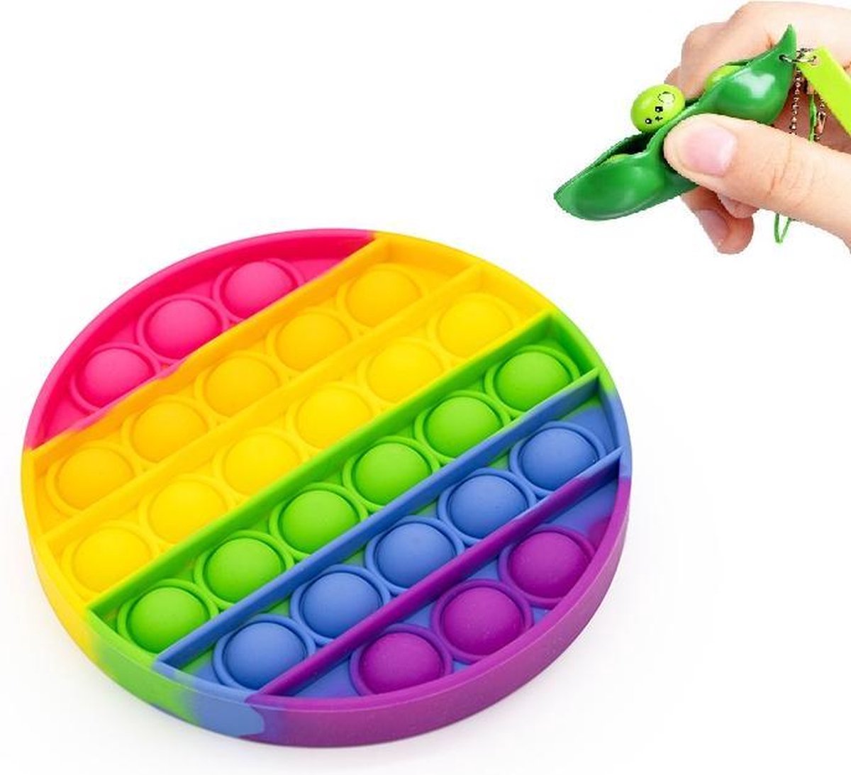 FIDGET TOYS POP IT - POP IT + 1x PEA POPPER - Fidget toys pakket - regenboog - POPPT AAN BEIDE KANTEN - TFS®