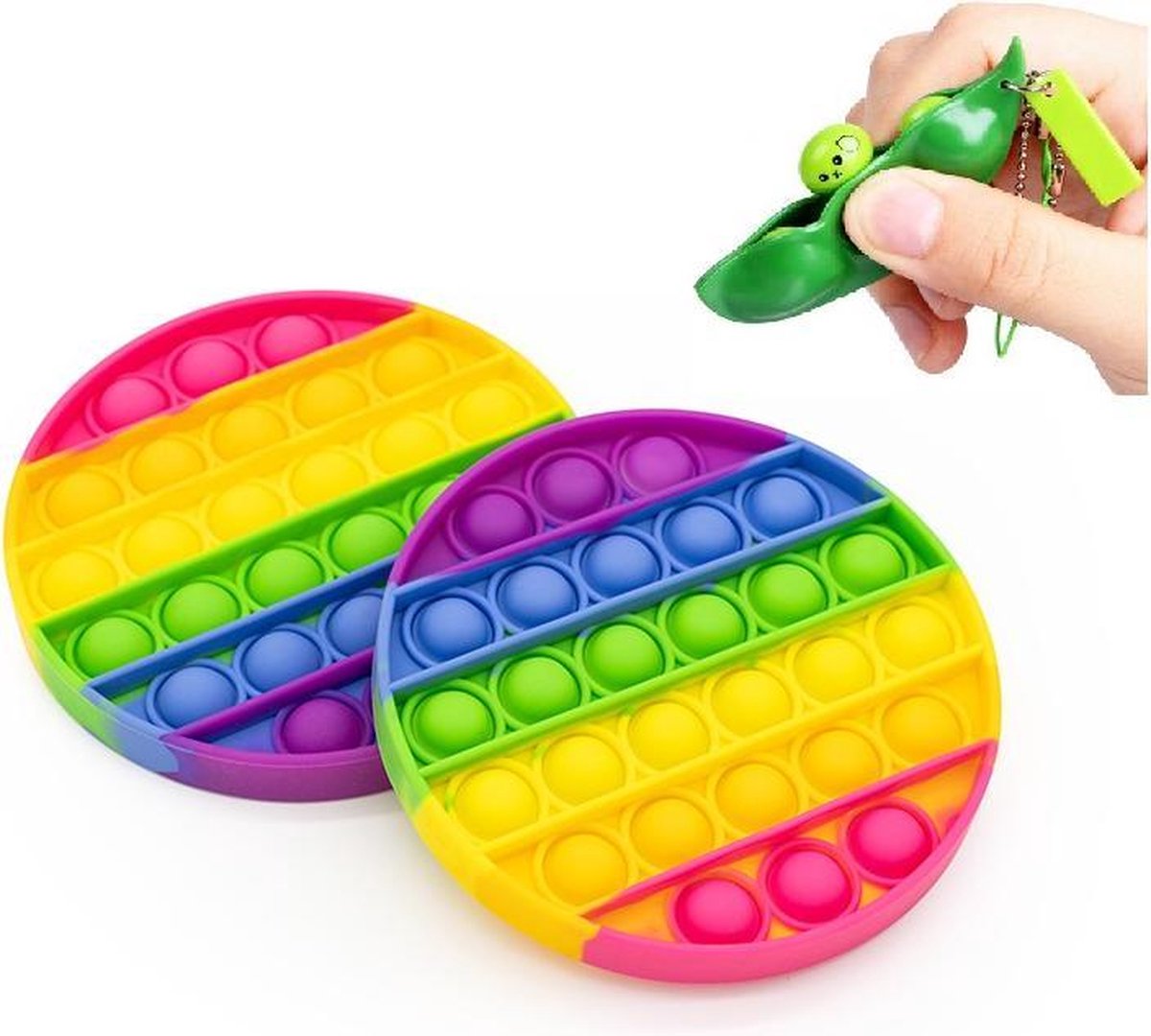 Fidget toys pakket  TOPKWALITEIT - COMBIDEAL - 2x pop it + pea popper - regenboog - POPPT AAN BEIDE KANTEN