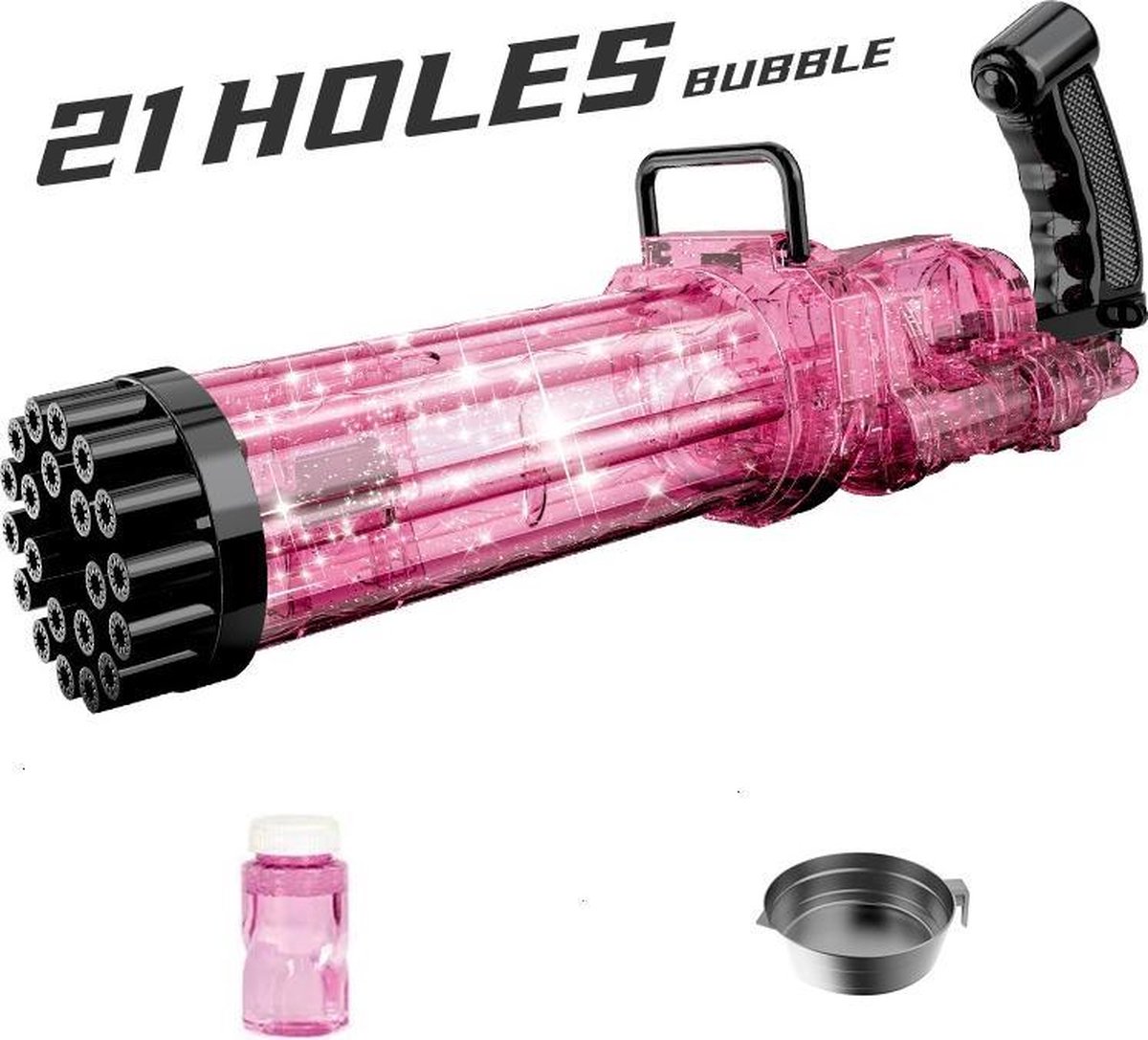 TFS® - Bellenblaas Pistool Led Roze XXL -Inclusief Vloeistof - 21 gaten