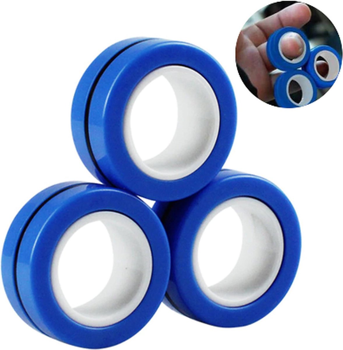 Magnetic Ring -Magnetische Ringen – Magnetische Armband Ring – Speelgoed –Anti-Stress - 3 stuks - Blauw