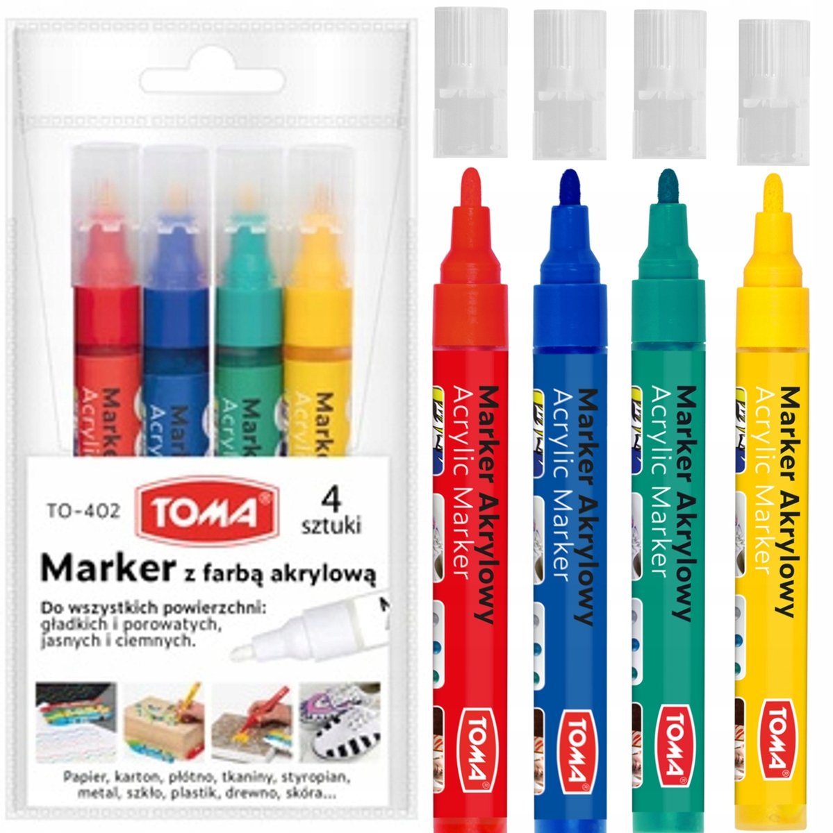 TOMA TO-402 acrylmarkersset - 2,5 mm punt, 4 kleuren