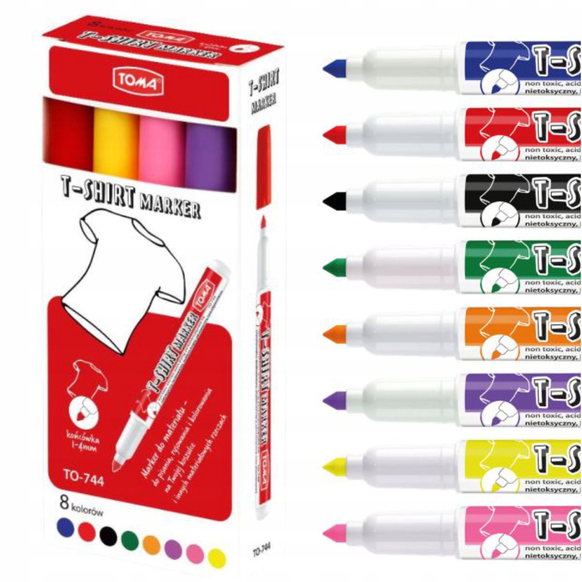 Toma Textielstiften Set - 8 Levendige Kleuren, Wasbestendig