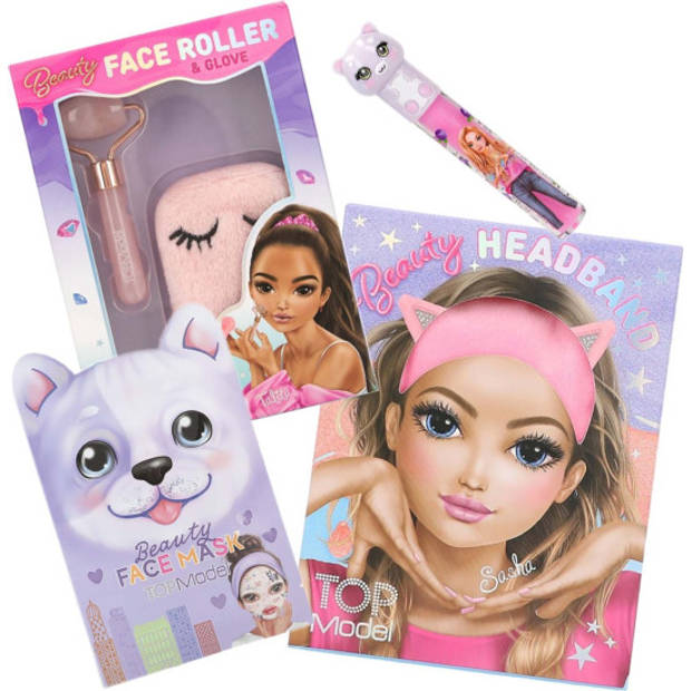   Beauty Kado Pakket - Headband - Faceroller - Lipgloss - Gezichtsmasker - Haarband - Top Model - Cadeau