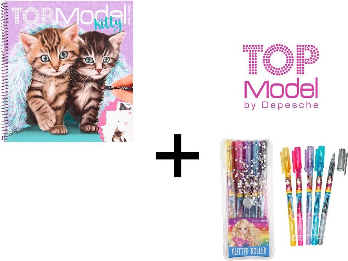 TOPModel Create your Kitty kleurboek Combi deal + TOPModel glitter gelpennenset + GRATIS inpakzakje