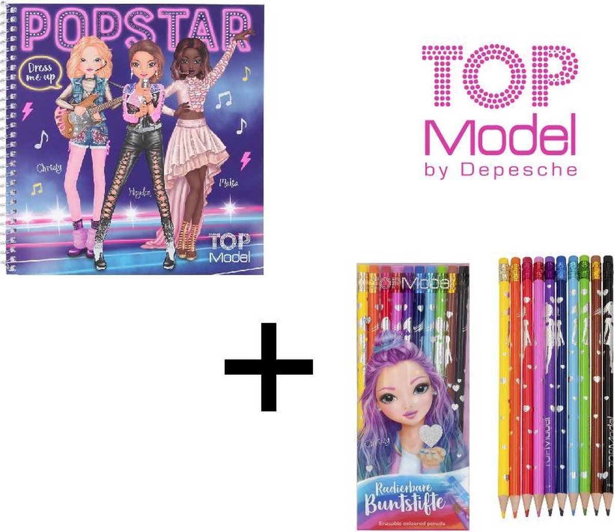 TOPModel Dress Me Up stickerboek POPSTAR + Combi DEAL  TOPModel uitgumbare kleurpotloden