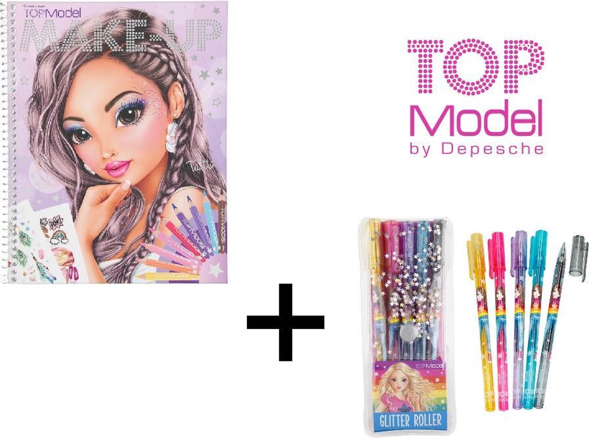 TOPModel make-up kleurboek Combi Deal + TOPModel glitter gelpennenset + GRATIS inpakzakje