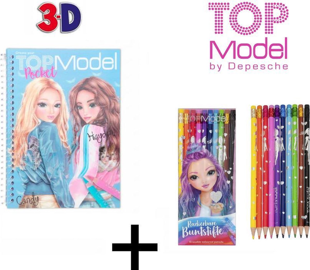 TOPModel pocket kleurboek 3D BLAUW + Combi deal TOPModel uitgumbare kleurpotloden