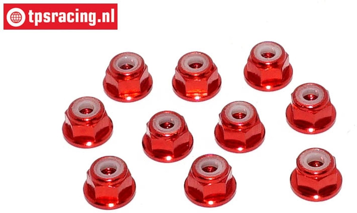 TPS1223/01 Aluminium borgmoer met flens M3, Rood, 10 st.