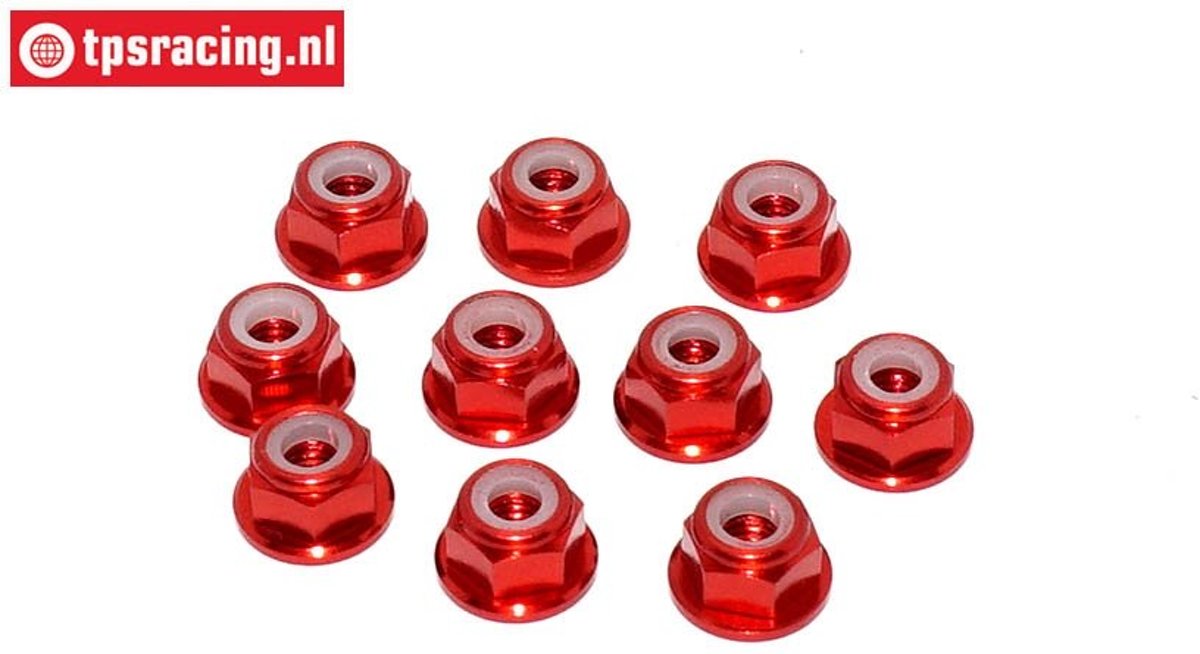 TPS1224/01 Aluminium borgmoer met flens M4, Rood, 10 st.