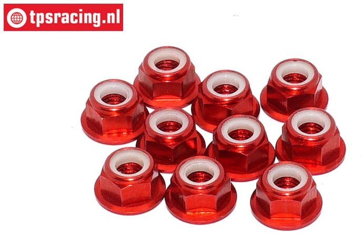 TPS1225/01 Aluminium borgmoer met flens M5, Rood, 10 st.