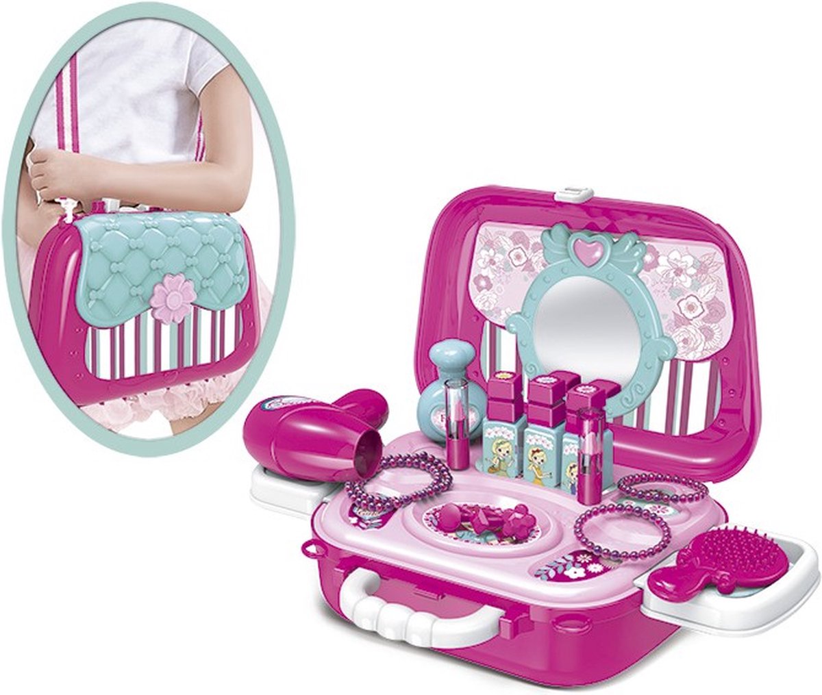 Speelgoed Beautycase voor Kinderen - Tachan - Draagbare Kaptafel met Accessoires - Roze