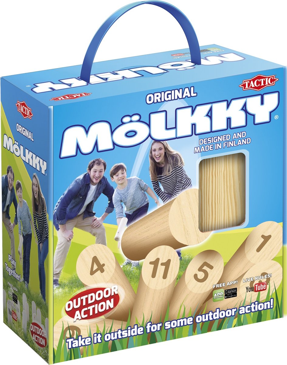 Mölkky in cardboard box with handle