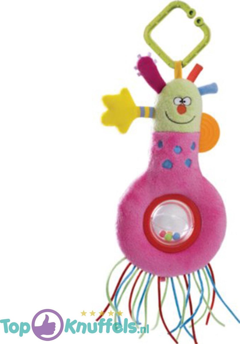 Kooky Rattles Pluche Rammelaar (Roze) 21 cm + Pluche Knuffel Vingerpop (10 cm)